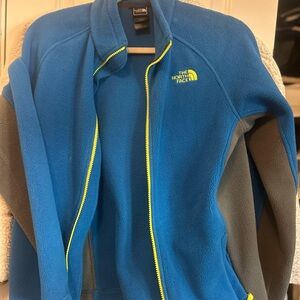 The North Face Bright Blue Fleece Jacket with Neon Yellow Accents